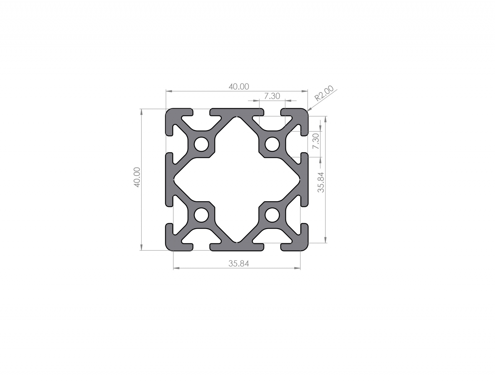 Aluminiumprofil 40x40 Nut 5 I-Typ